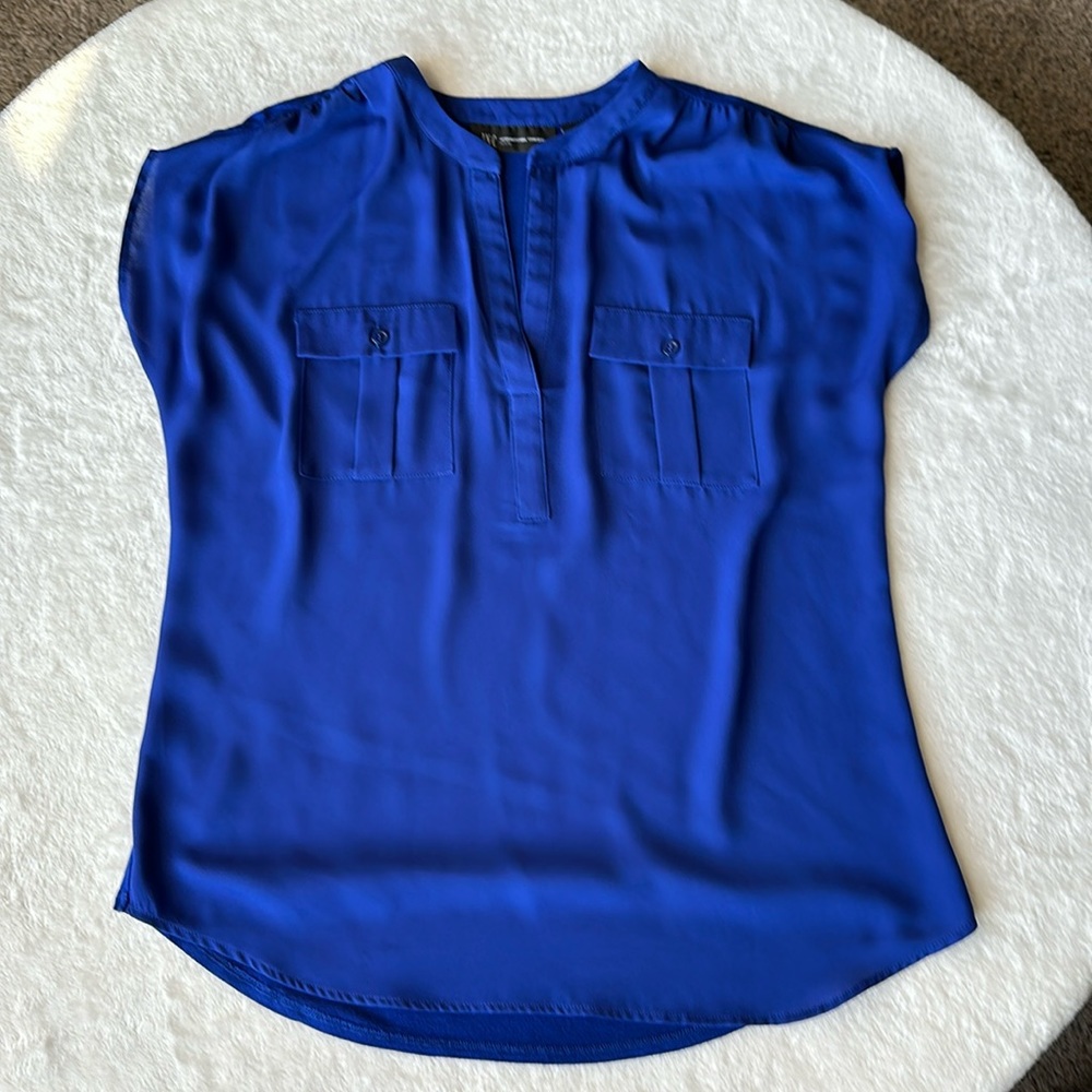 INC royal blue mixed media royal blue top medium petite